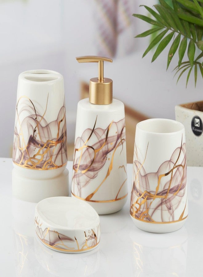 Kookee Ceramic Bathroom Accessories Set of 4, Modern Bath Set with Liquid handwash Soap Dispenser and Toothbrush Holder (9678) - Image 1